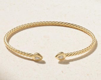 925 Sterling Silver Diamond Bracelet, Cuff Bracelet, Open Cuff Bracelet, Two Stone Bracelet, Dainty Wedding, Gift For Her