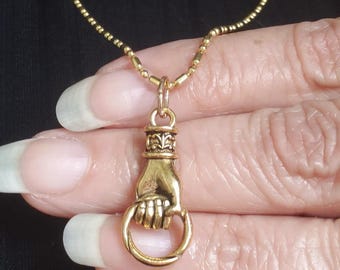 14K Gold Plated Figa Hand Charm Holder Pendant, 925 Silver Connector (25*12 MM)
