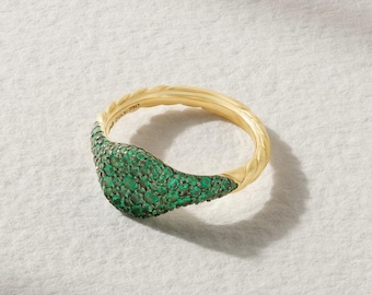 925 Sterling Silver Vintage Pinky Emerald Dainty Ring, Statement Ring, Minimal Rings For Women's