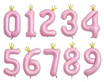 42' roze foliekroon nummer 0-9, kan vloeien met helium, 42 inch hoog