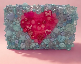 Pink and Blue Heart Maximalist Clutch
