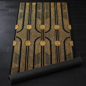 Handtuftad ullmatta i svart guld, art déco-matta, geometrisk modern matta, lyxig vardagsrumsmatta, handgjord ullmatta bild 3