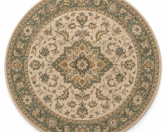 Rond handgetuft wollen vloerkleed, vloerkleed met bloemen, beige bruin wollen tapijt, handgemaakt rond decor woonkamertapijt