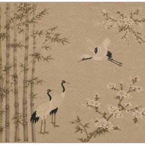 Hand Tufted Wool Rug, Japanese Crane Rug, Bamboo Floral Area Rug, Oriental Living Room Rug, Zen Home Decor, Luxury Wool Carpet image 2