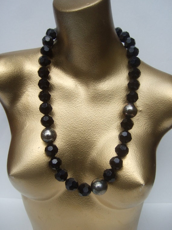 Dramatic Large Scale Black Lucite & Silver Long B… - image 1