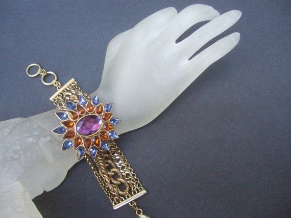Crystal Starburst Medallion Gilt Chain Bracelet - image 2