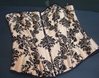 Sexy Peach & Black Satin Lace Up Bustier Corset Size L
