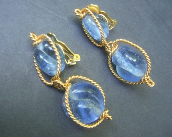 Opulent Poured Blue Glass Dangle Earrings