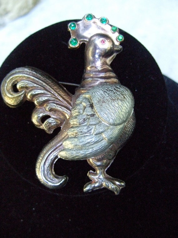 1950s Jeweled Whimsical Rooster Brooch - image 5