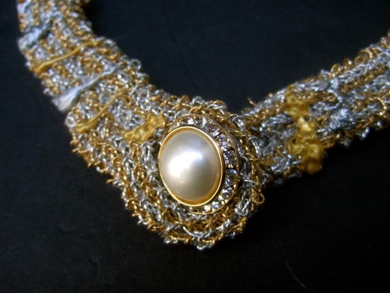 Unique Artisan Woven Mesh Metallic Pearl Choker N… - image 10