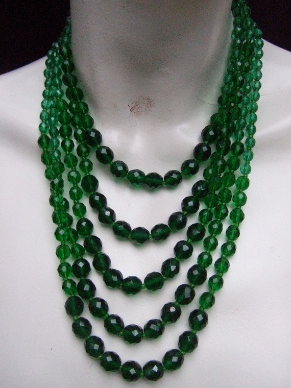 Elegant Multi Strand Emerald Crystal Necklace c 1… - image 2