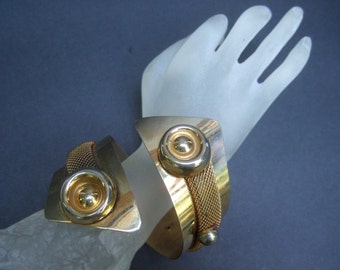 Massive Gilt Metal Bypass Cuff Bracelet c 1970