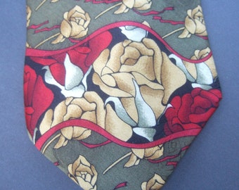 Grateful Dead "Ramblin" Silk Golden Rose Design Necktie