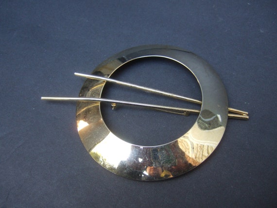 Massive Circular Gilt Metal Brooch c 1970s - image 1