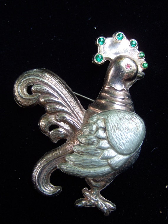 1950s Jeweled Whimsical Rooster Brooch