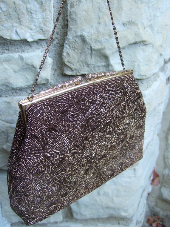 1960s Copper Glass Beaded Evening Bag - image 2