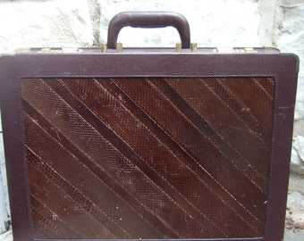 Exotic Snakeskin Brown Vintage Briefcase c 1980