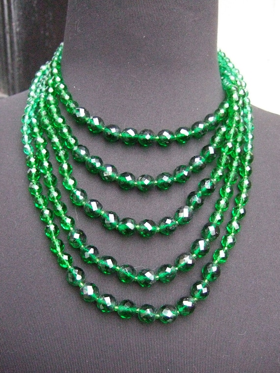 Elegant Multi Strand Emerald Crystal Necklace c 1… - image 4