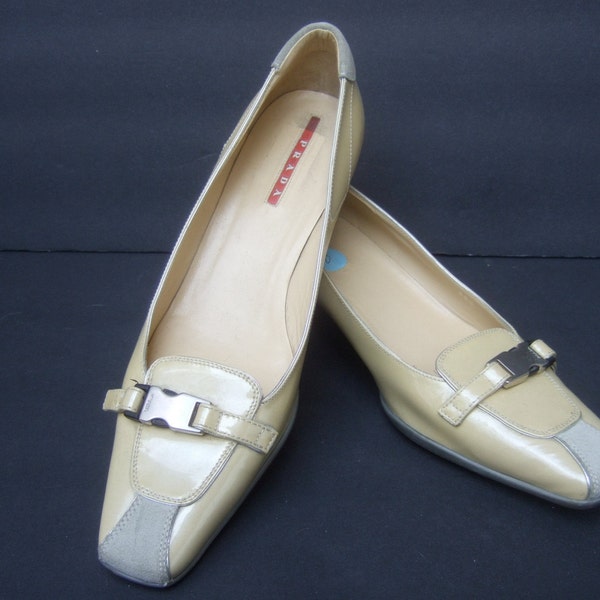 PRADA Italy Tan Patent Leather Low Heel Pumps Size 38.5