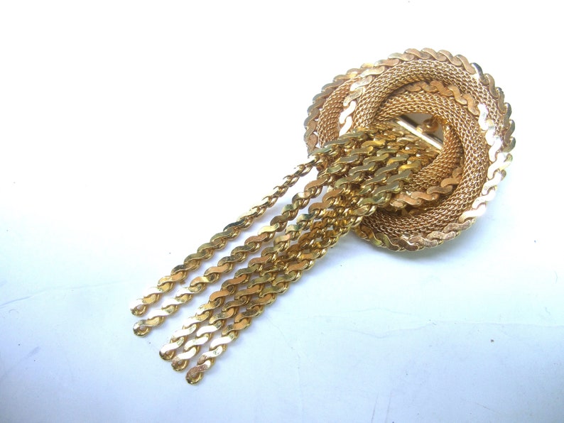 Elegant Gilt Metal Tassel Wreath Brooch c 1970
