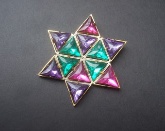 Massive Pastel Jeweled Lucite Starburst Brooch c 1980s