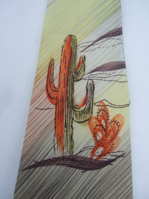 Unique Hand Painted Cactus Southwestern Necktie c… - image 4