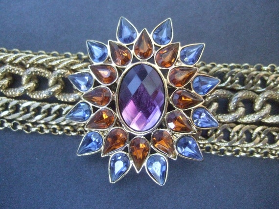 Crystal Starburst Medallion Gilt Chain Bracelet - image 1