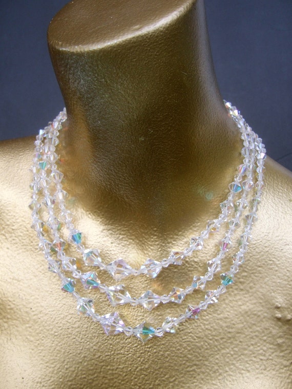 Glittering Crystal Triple Strand Graduated Neckla… - image 4