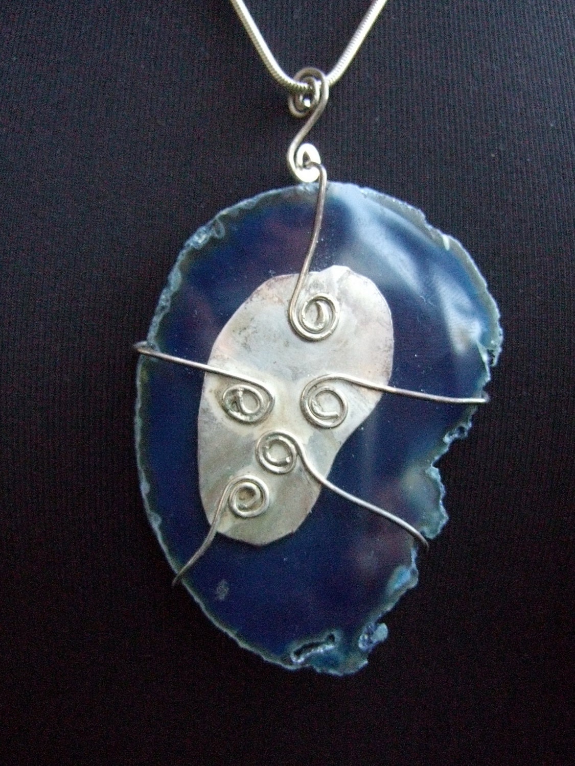 Sterling Modernist Style Agate Pendent Necklace