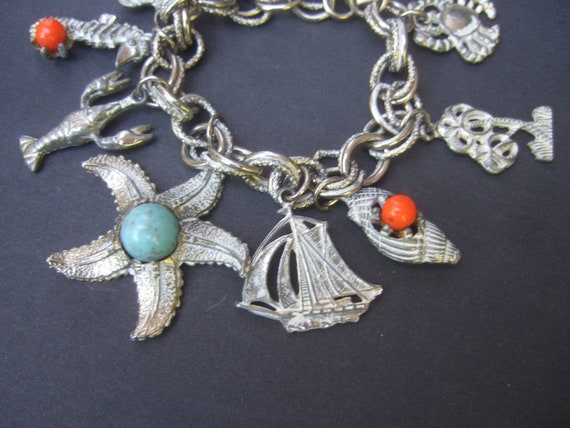 Sea Life Theme Dangling Charm Bracelet c 1970 - image 1