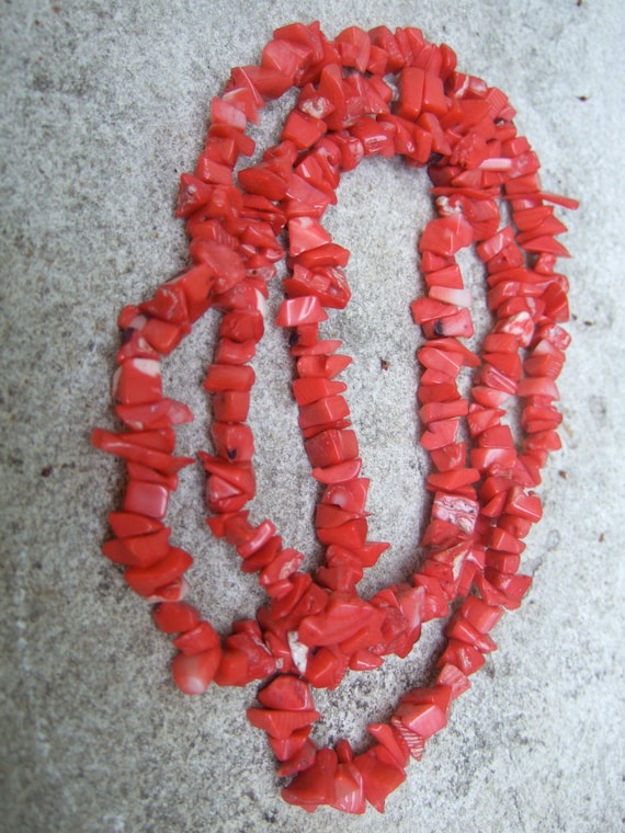 Stylish Dyed Coral Long Strand Necklace c 1980s - image 1