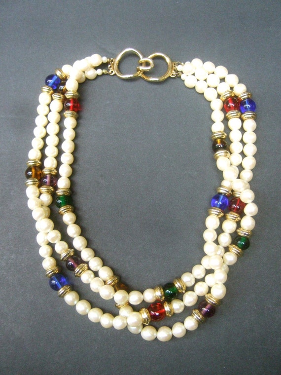 Opulent Glass Beaded Pearl Choker Necklace 1980s