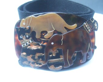 Unique Tortoise Shell Lucite Jungle Animals Stretch Belt c 1980s