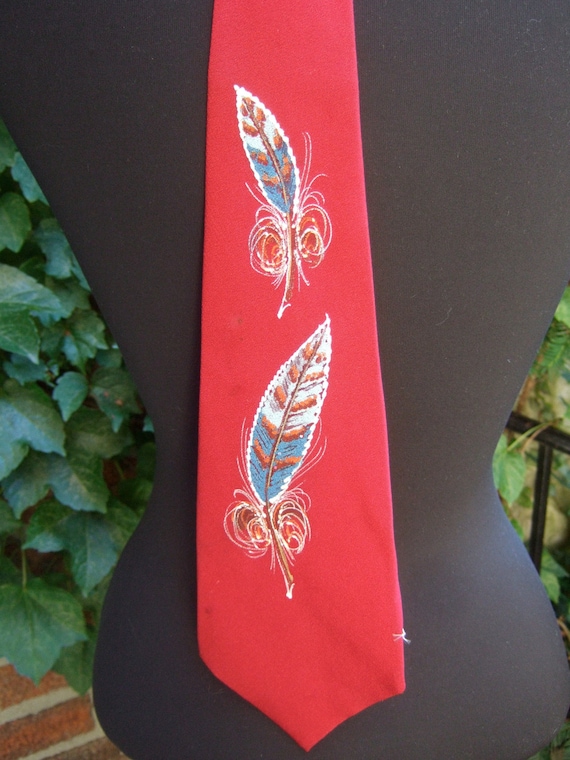 1950s Hand Painted Mens Necktie