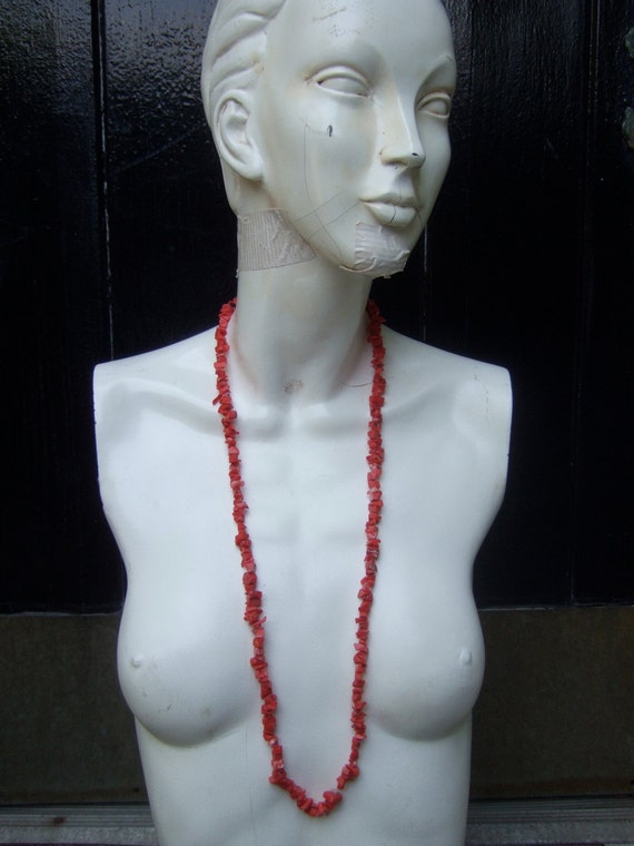 Stylish Dyed Coral Long Strand Necklace c 1980s - image 3