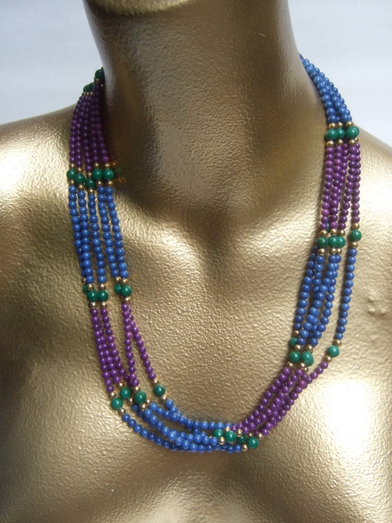 Elegant Glass Beaded Multi Color Necklace c 1980 - image 1