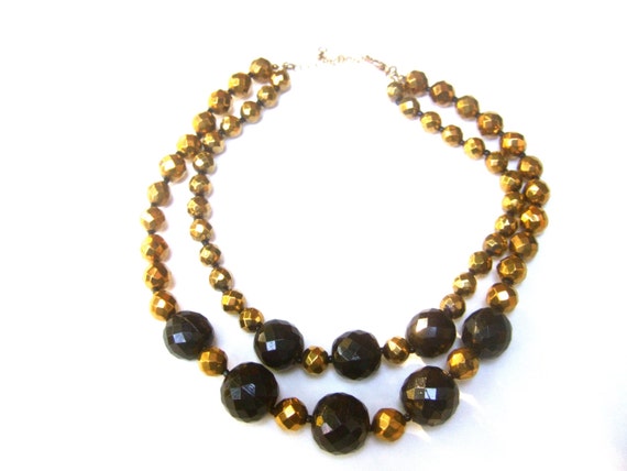 Chic Black & Gold Beaded Necklace c 1970 - image 2