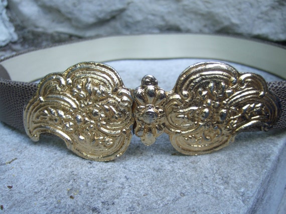 Ornate Gold Buckle Embossed Brown Leather Belt C 1980 - Etsy