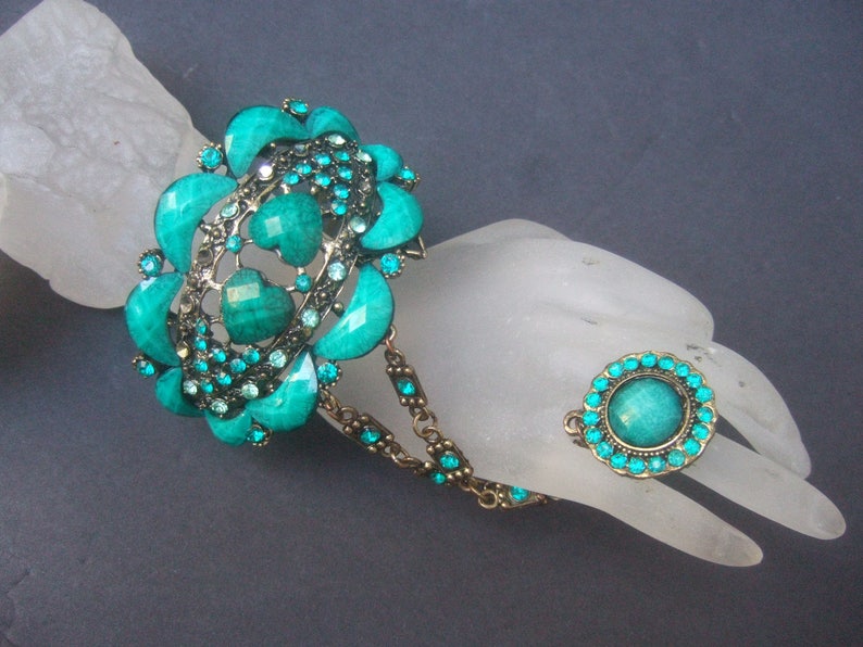 Unique Jeweled Harem Cuff Bracelet With Attached Ring Etsy