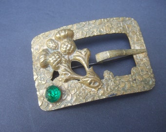 Art Nouveau Brass Metal Buckle Brooch c 1940s