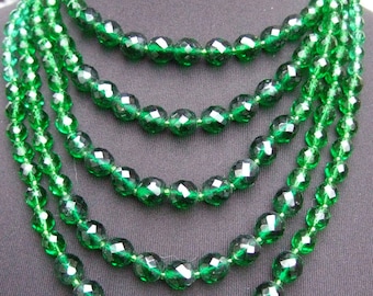 Elegant Multi Strand Emerald Crystal Necklace c 1960
