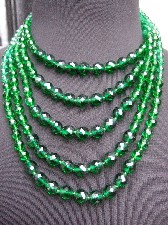 Elegant Multi Strand Emerald Crystal Necklace c 19