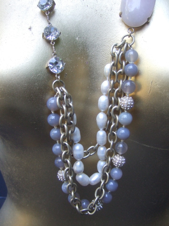 Elegant Long Glass Beaded Pearl Stone Chain Neckla