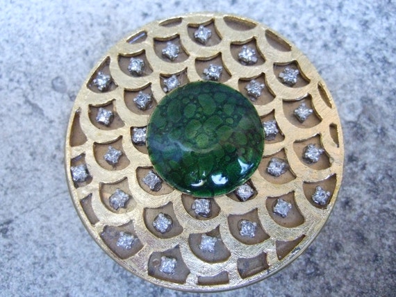 Crystal Jeweled Cloisonne Gilt Compact  c 1950 -1… - image 4