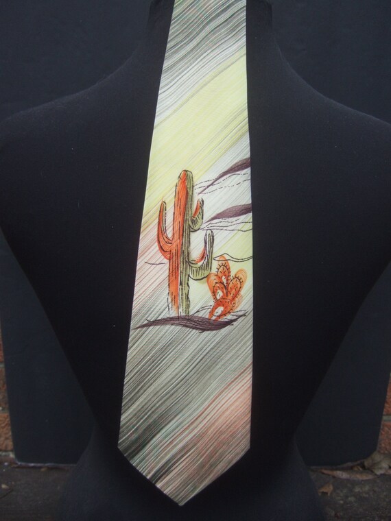 Unique Hand Painted Cactus Southwestern Necktie c… - image 5