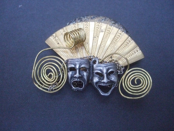 Unique Comedy & Tragedy Thespian Mask Brooch - image 2