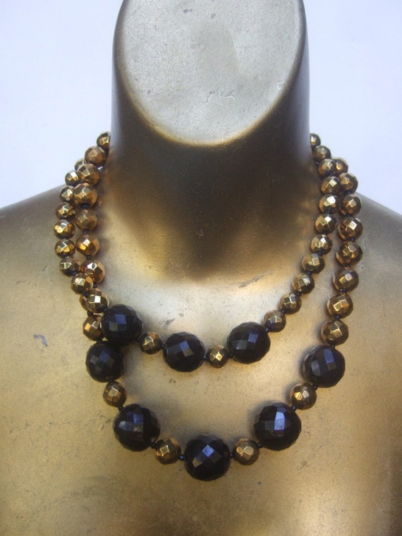 Chic Black & Gold Beaded Necklace c 1970 - image 5