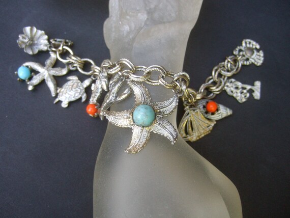 Sea Life Theme Dangling Charm Bracelet c 1970 - image 3