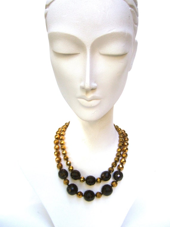 Chic Black & Gold Beaded Necklace c 1970 - image 3