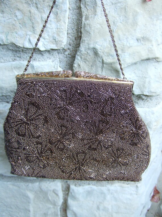 1960s Copper Glass Beaded Evening Bag - image 4